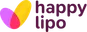 Freundliches Logo mit zwei überlappenden, tropfenförmigen Formen in Pink und Gelb als Symbol für Körper, Veränderung und Wohlbefinden sowie dem Schriftzug ‚happy lipo‘ in Dunkellila