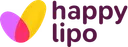 Das Logo von Happy Lipo. Ein Text auf bunten Blase, die an Zellen erinnern.